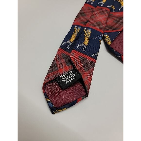 HATHAWAY GOLF Vintage Golfer Tie 100% Silk Red And Blue Plaid Made In USA - Picture 3 of 8